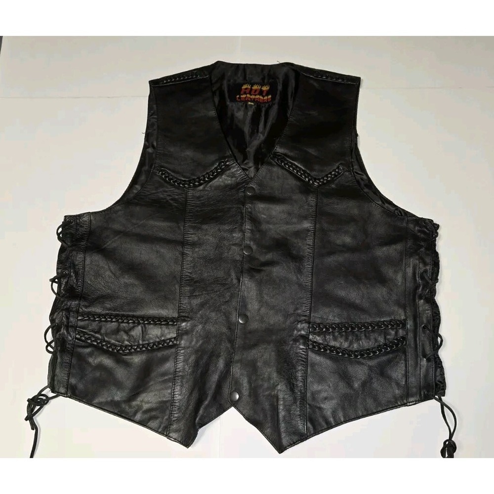 Mens Hot Leathers Black Motorcycle Leather Vest Size 3XL